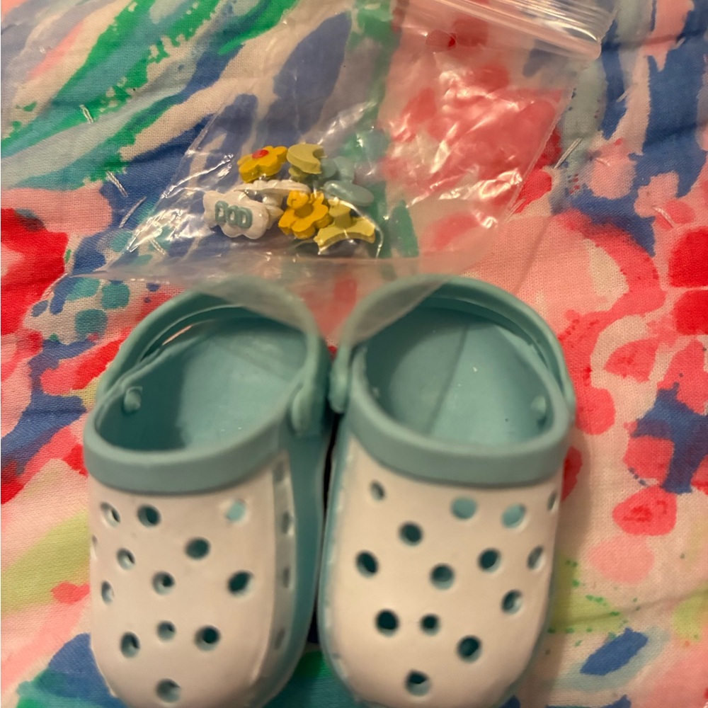 Labubu crocs with charms Aqua and White doll shoes 17cm